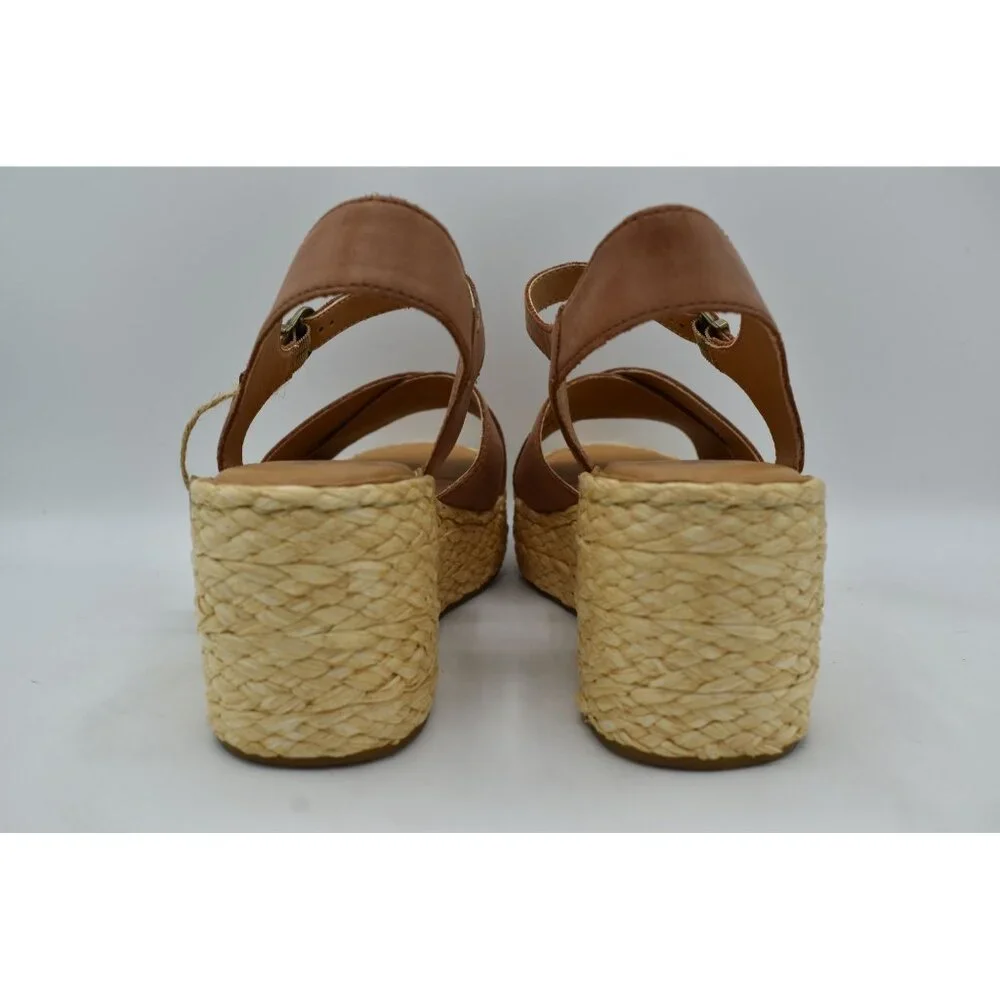 Born Womens Size 11 Moriah Brown Full Grain Leather Espadrille‎ Wedge Sandals